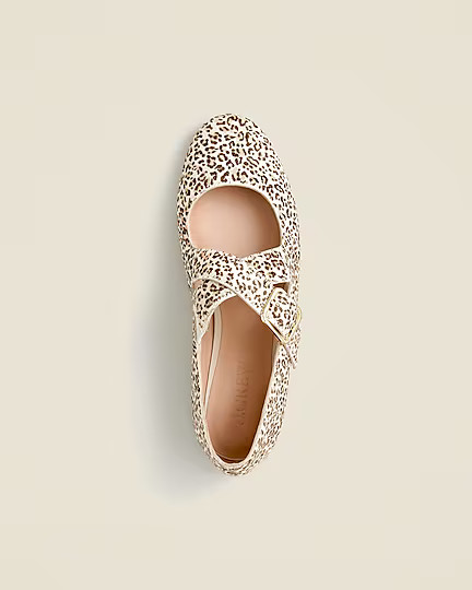 Logan crisscross Mary Jane ballet flats in leopard-print calf hair | J. Crew US
