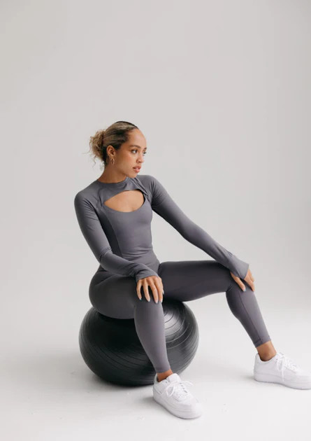 SKINLUXE CUT OUT LONG SLEEVE TOP - TORNADA GREY | TALA (UK)