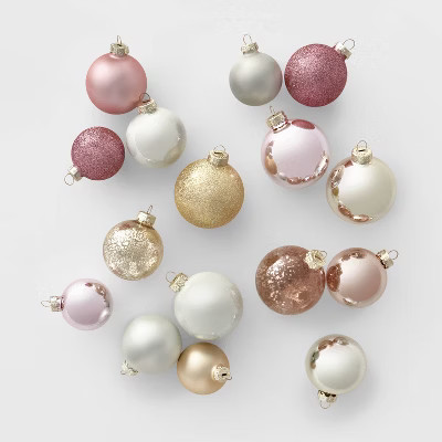 42ct Glass Round Christmas Ornament Set White Blush and Gold - Wondershop™ | Target