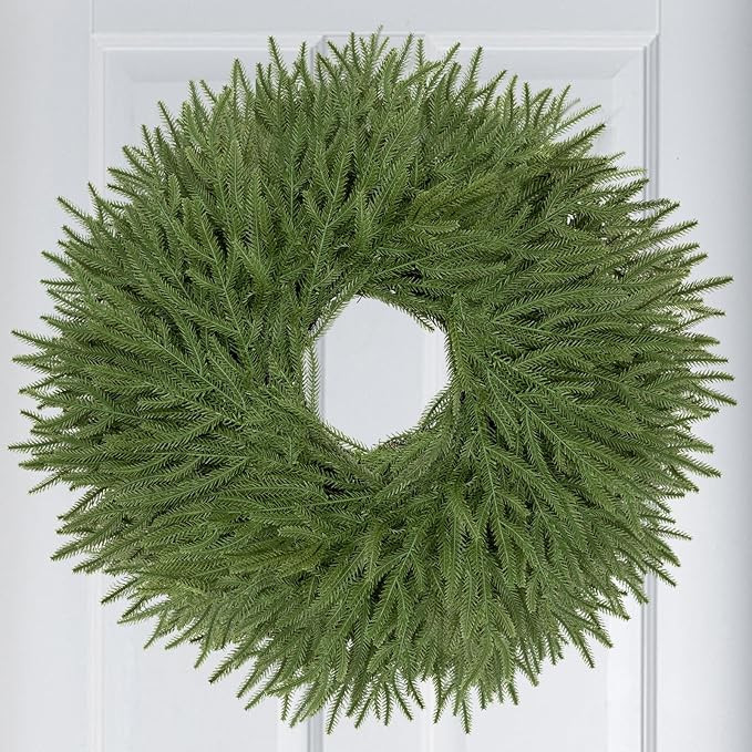26 Inch Christmas Wreaths for Front Door Real Touch Norfolk Pine Wreath Large Artificial Green Wr... | Amazon (US)