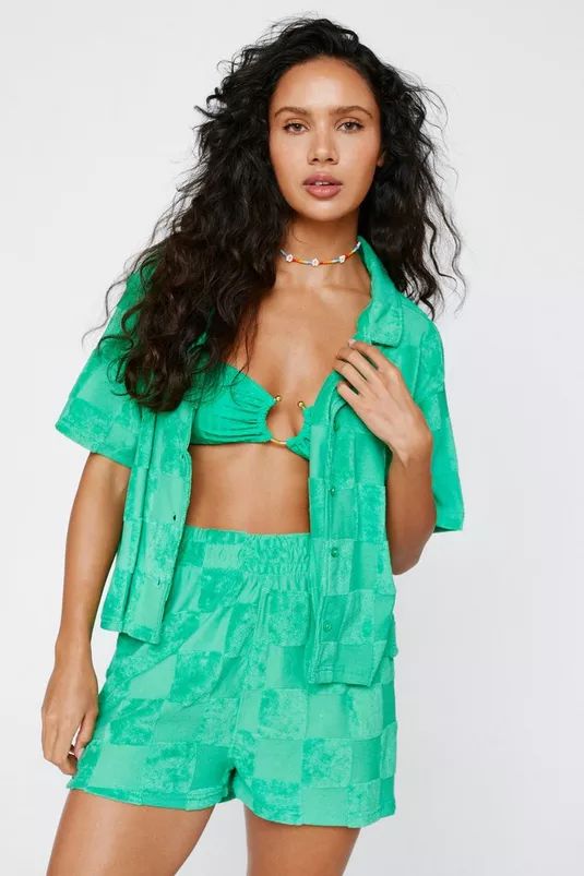 Towelling Checkerboard Cover Up Shorts | Nasty Gal (US)