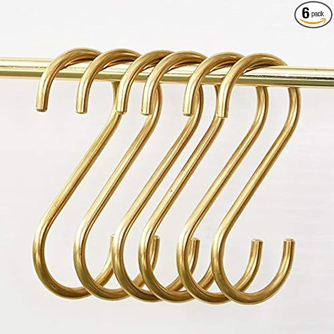 YANGQIHOME 6 Pieces, Brass S Shaped Hooks, Gold Coat Clothes Towel Hangers, Kitchen Pots Pans Cof... | Amazon (US)