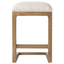 Fiorell Modern Off White Performance Natural Oak Wood Backless Counter Stool | Kathy Kuo Home