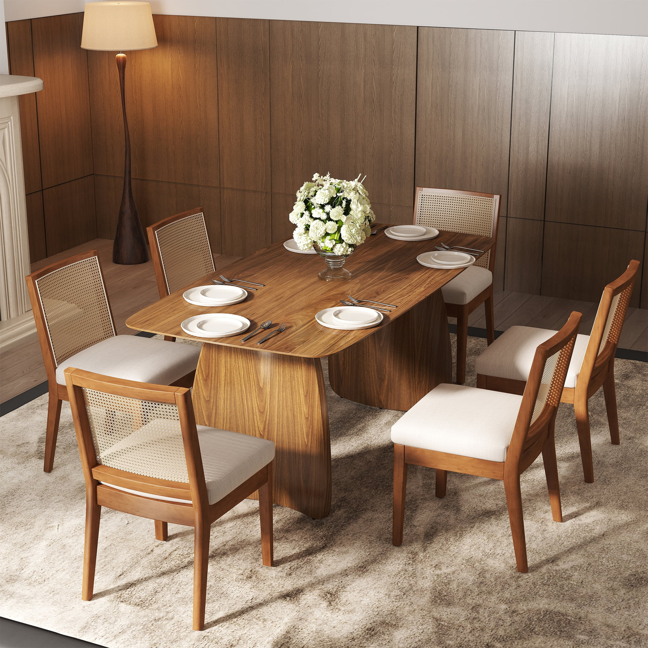 Guyou Farmhouse Rattan Dining Chairs Set of 6, Mid Century Modern Dining Side Chairs with Natural... | Walmart (US)