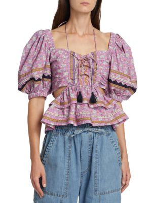 Perry Geometric Puff Sleeve Crop Top | Saks Fifth Avenue OFF 5TH