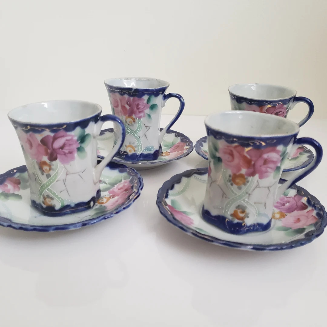 4 Antique Nippon Hand Painted Teacup and Saucer Sets, China Je Ho by Nagoya Seito, White Porcelai... | Etsy (US)