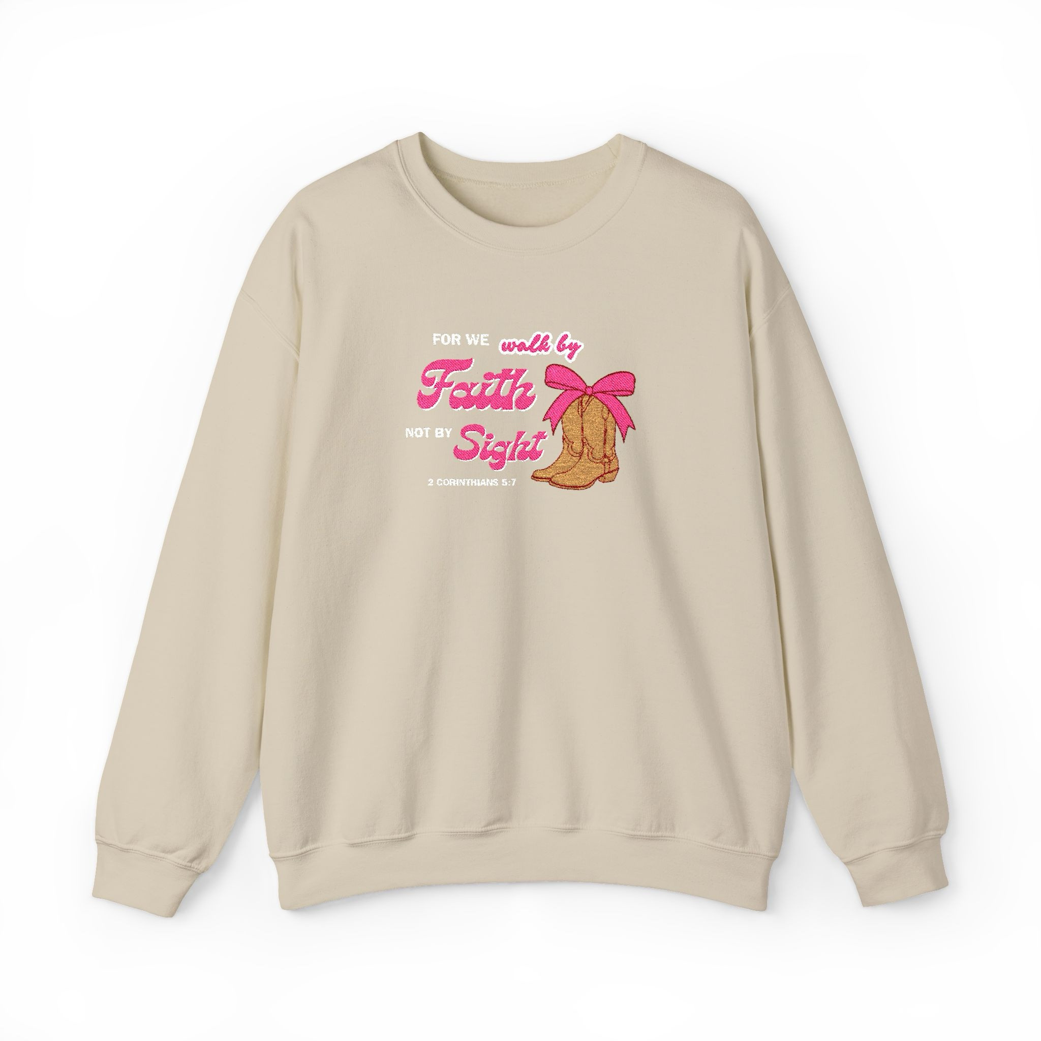 Stay cozy while sharing your faith with this beautifully embroidered Gildan crewneck sweatshirt featuring the inspiring scripture 2 Corinthians 5:7 — “For we walk by faith, not by sight.” Designed with a soft, comfy fit and high-quality stitching, this Christian sweatshirt is perfect for everyday wear, church, Bible study, or gifting to someone special. This style is available in 11 different colors that can easily pair with jeans, leggings, or joggers for a cute and effortless look. A meaningful reminder to trust God, even when you can’t see the path ahead.

#LTKootd #LTKHome #LTKWorkwear