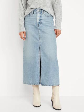 Extra High-Waisted Front-Slit Jean Midi Skirt for Women | Old Navy (CA)
