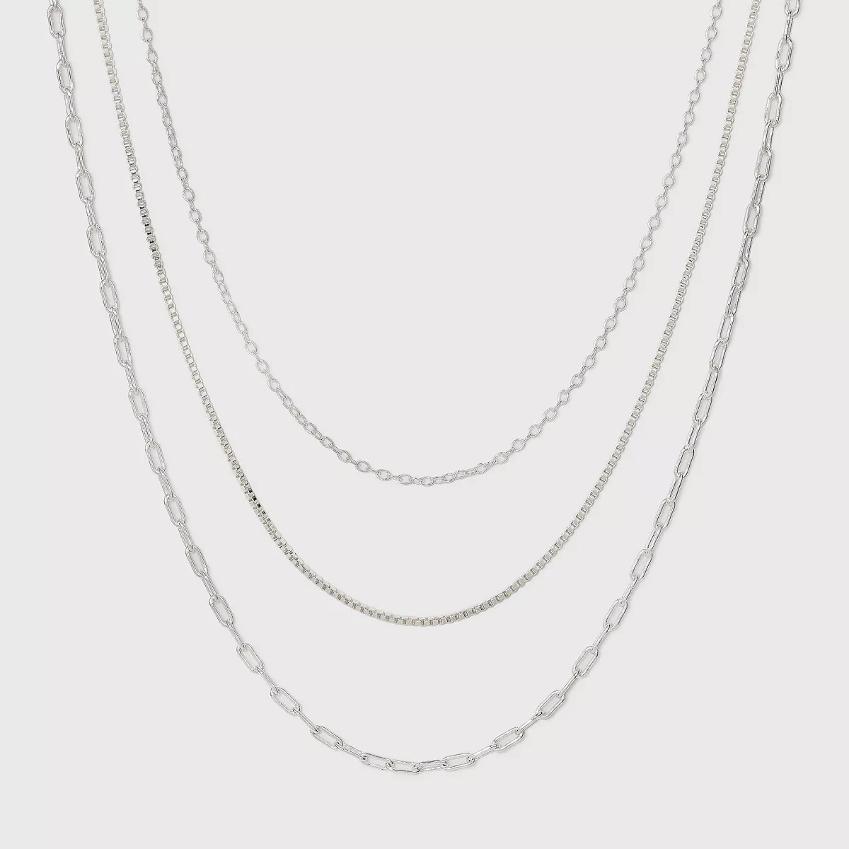 Plated Cable Box and Paperclip Chain Necklace Set 3pc - A New Day™ Silver | Target