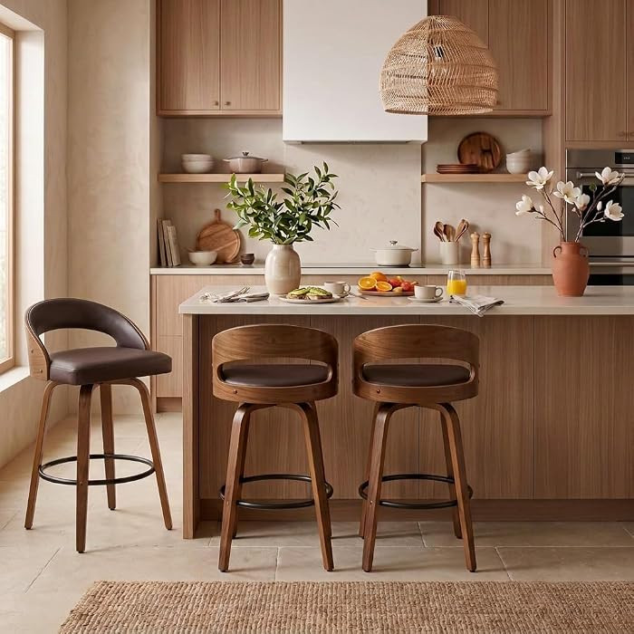 AQG Bar Stools Set of 3 Bar Swivel Chairs 26" Counter Height Mid-Century Modern Bentwood Barstool... | Amazon (US)