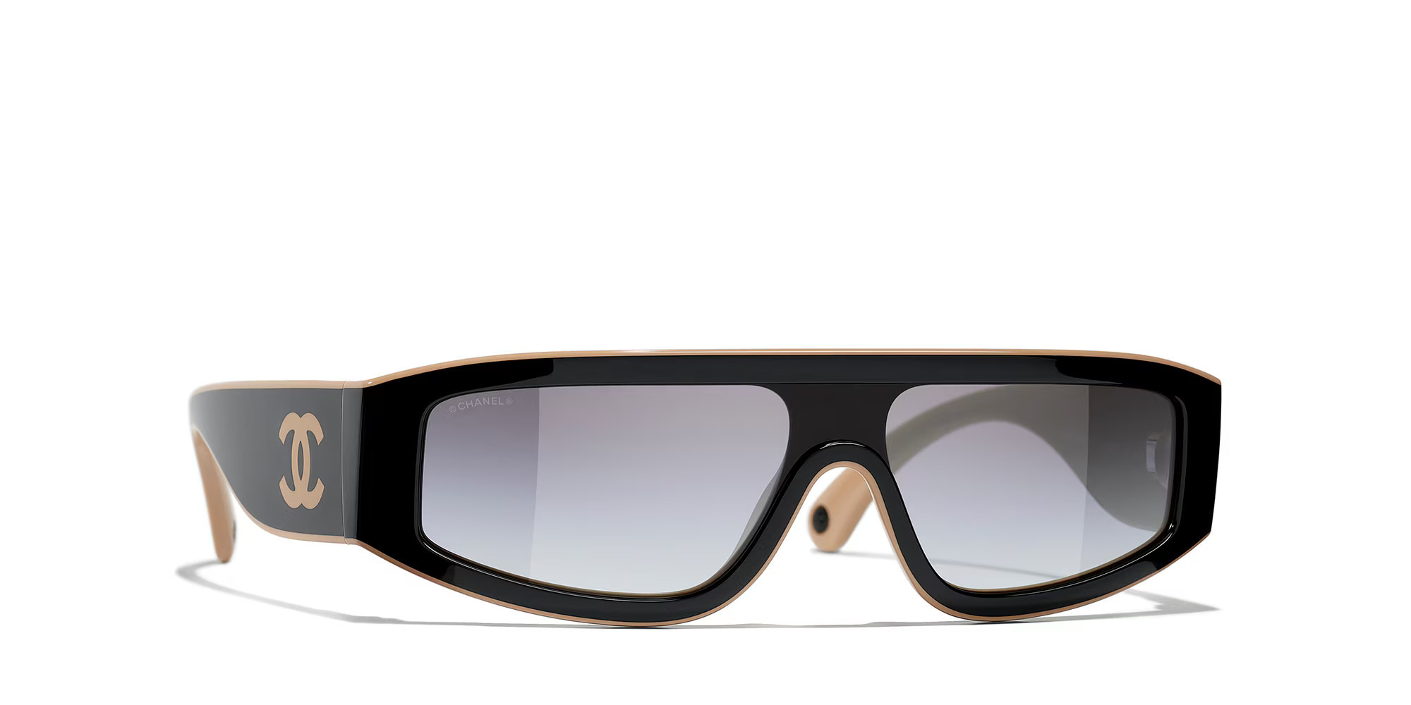 Chanel Woman Sunglass Shield Sunglasses CH6057 - Frame color: Black & Beige, Lens color: Grey | Sunglass Hut EU
