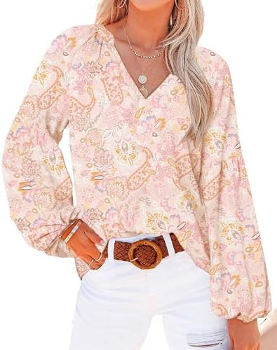 BTFBM Blouses for Women Dressy Casual Floral Summer Boho Tops V Neck Lightweight Long Sleeve Shir... | Amazon (US)