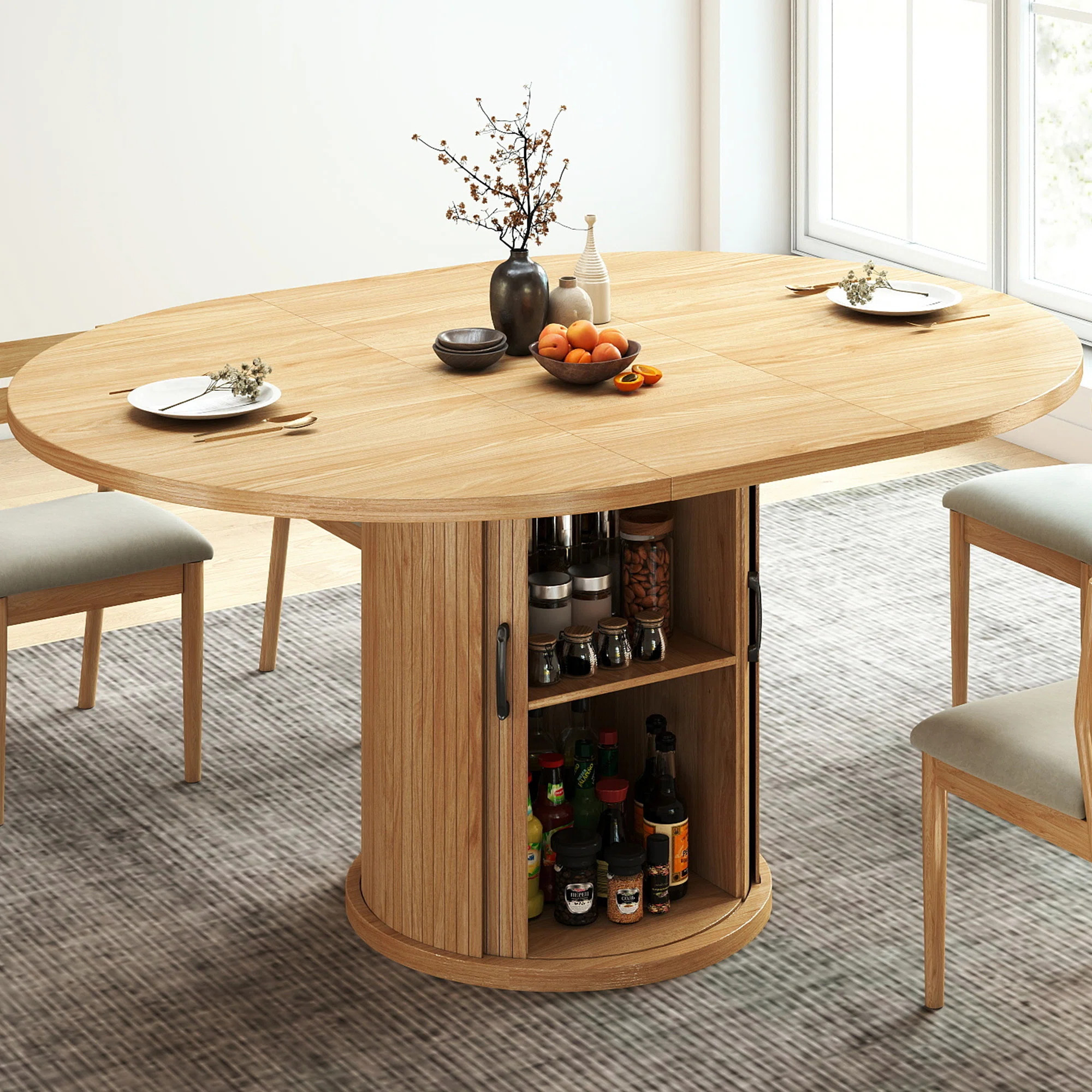 George Oliver 47-63 Inch Extendable Round Dining Table for 4-8 with 2-Tier Storage Shelf, Modern ... | Wayfair North America