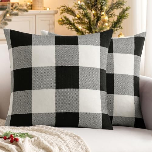 MIULEE Halloween Pack of 2 Classic Farmhouse Buffalo Check Plaids Polyester Linen Solid Black and... | Amazon (US)