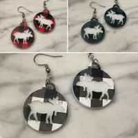 Moose Buffalo Plaid Acrylic Earrings - Christmas | Etsy (US)