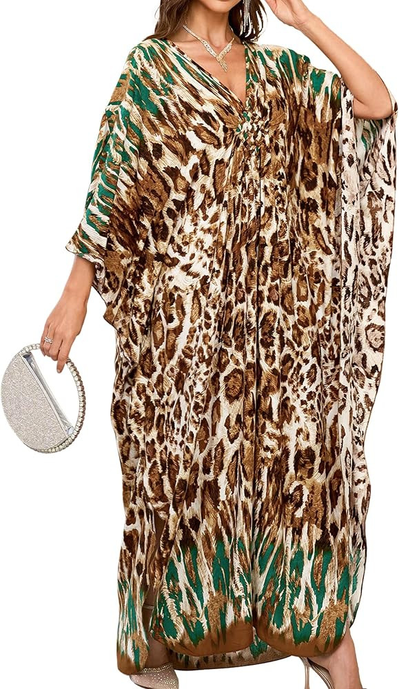 Yanziliu Women Kaftan Dresses Plus Size V-Neck Batwing Sleeves Beach Cover Up Summer Floral Print... | Amazon (US)
