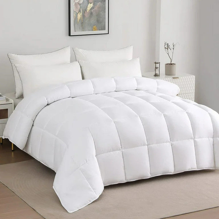 JUSTLET Luxury Solid Down Alternative Machine Washable White Comforters, Queen - Walmart.com | Walmart (US)