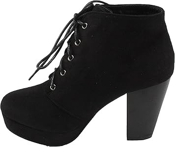 Forever Women's Camille-86 Faux Suede Lace-up Almond Toe Chunky High Heel Platform Ankle Booties | Amazon (US)