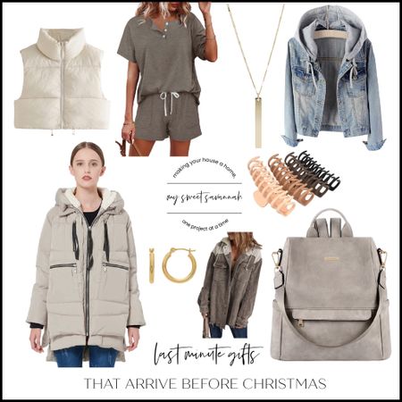 Last minute gifts for her! All these will arrive BEFORE Christmas-order soon! 
Jacket, jewelry, loungewear, pajamas, vest, bag

#LTKitbag #LTKfit #LTKGiftGuide
