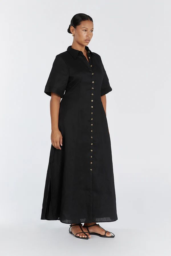 FRANNIE BLACK LINEN SHIRT DRESS | DISSH