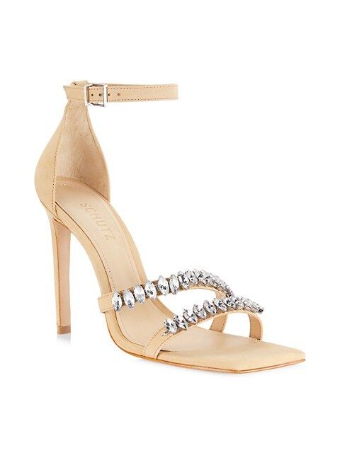 Schutz Linsey Crystal-Embellished Nubuck Sandals | Saks Fifth Avenue