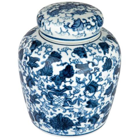 Decorative Small Ceramic Ginger Jar with Lid, Blue and White | Lamps Plus