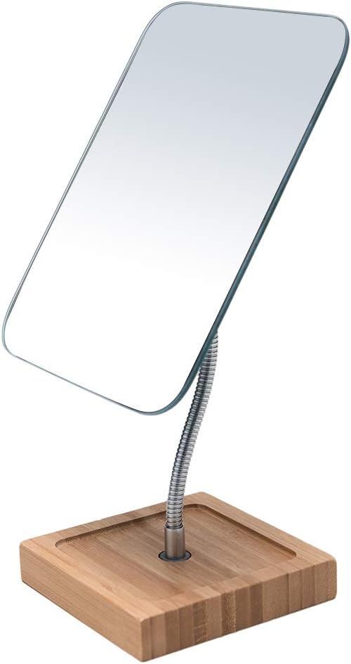 YEAKE Flexible Gooseneck Bamboo Vanity Makeup Mirror,360°Rotation 8" Large Frameless Vanity Mirr... | Amazon (US)