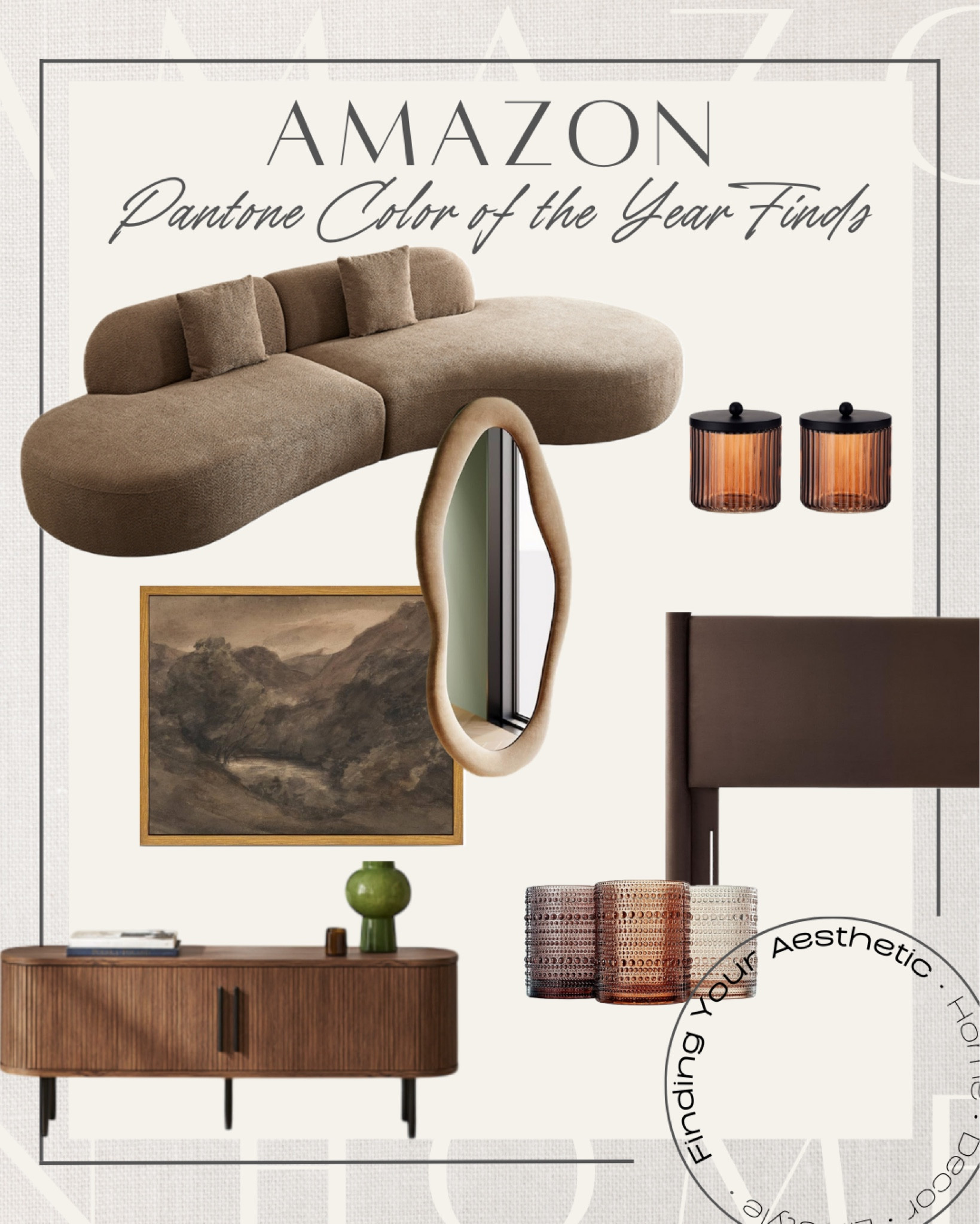 Amazon Home finds in the Pantone color of the year - mocha mousse 

Modern curved sectional // fluted buffet cabinet // brown velvet headboard // brown hobnail glasses // aesthetic artwork // modern Mirror // unique home decor 

#LTKFamily #LTKSaleAlert #LTKHome