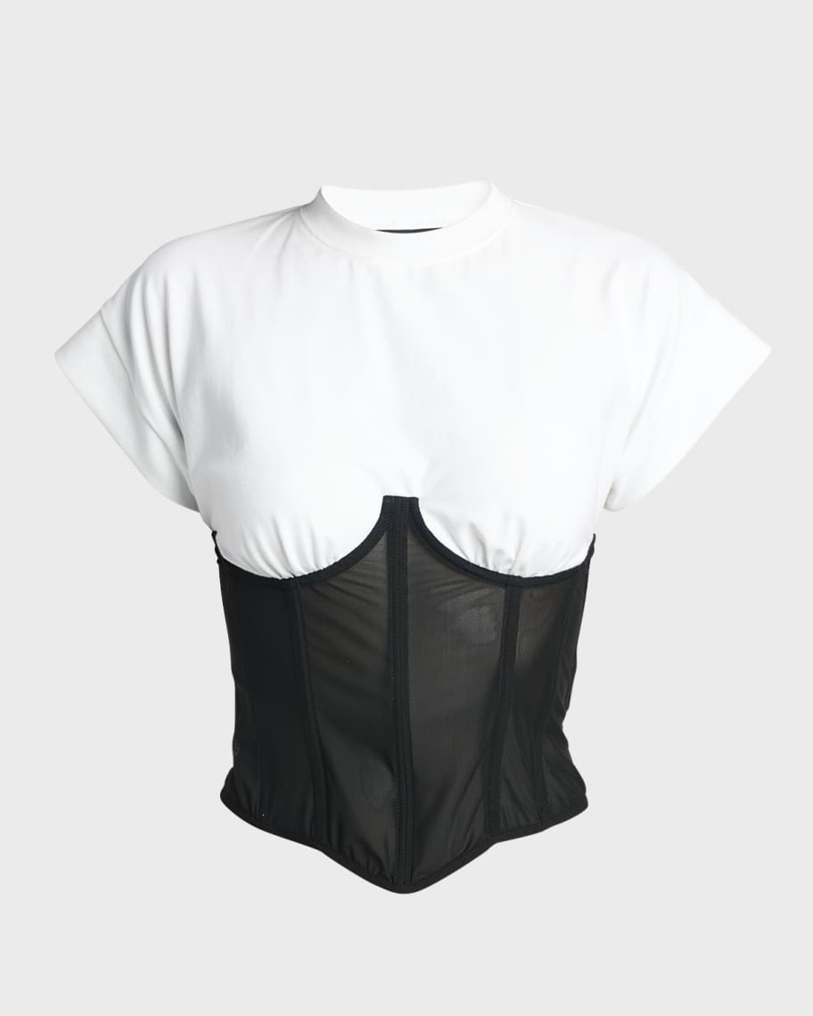 Combo Bustier Crewneck T-Shirt | Neiman Marcus