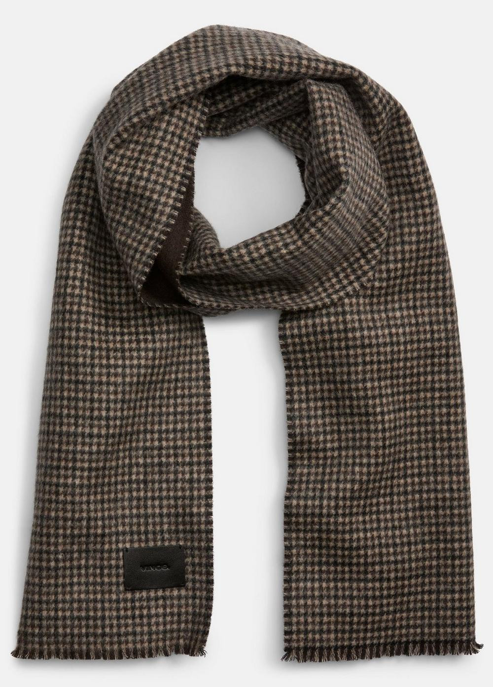 Men's Double-Face Houndstooth Wool-Cashmere Scarf, Brown Vince | Vince LLC