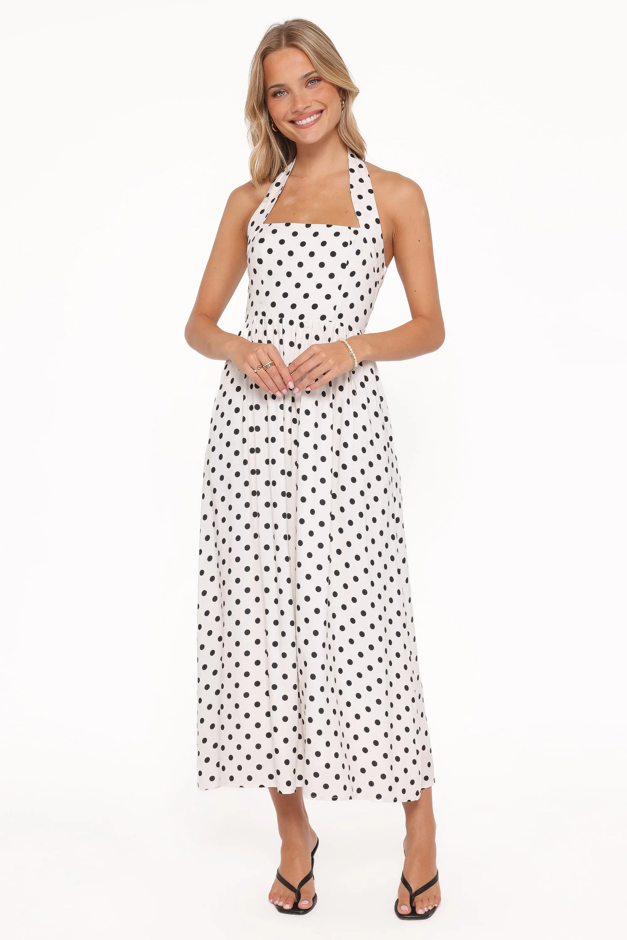 Gemini Halterneck Maxi Dress - White Polka Dot | Petal & Pup (US)