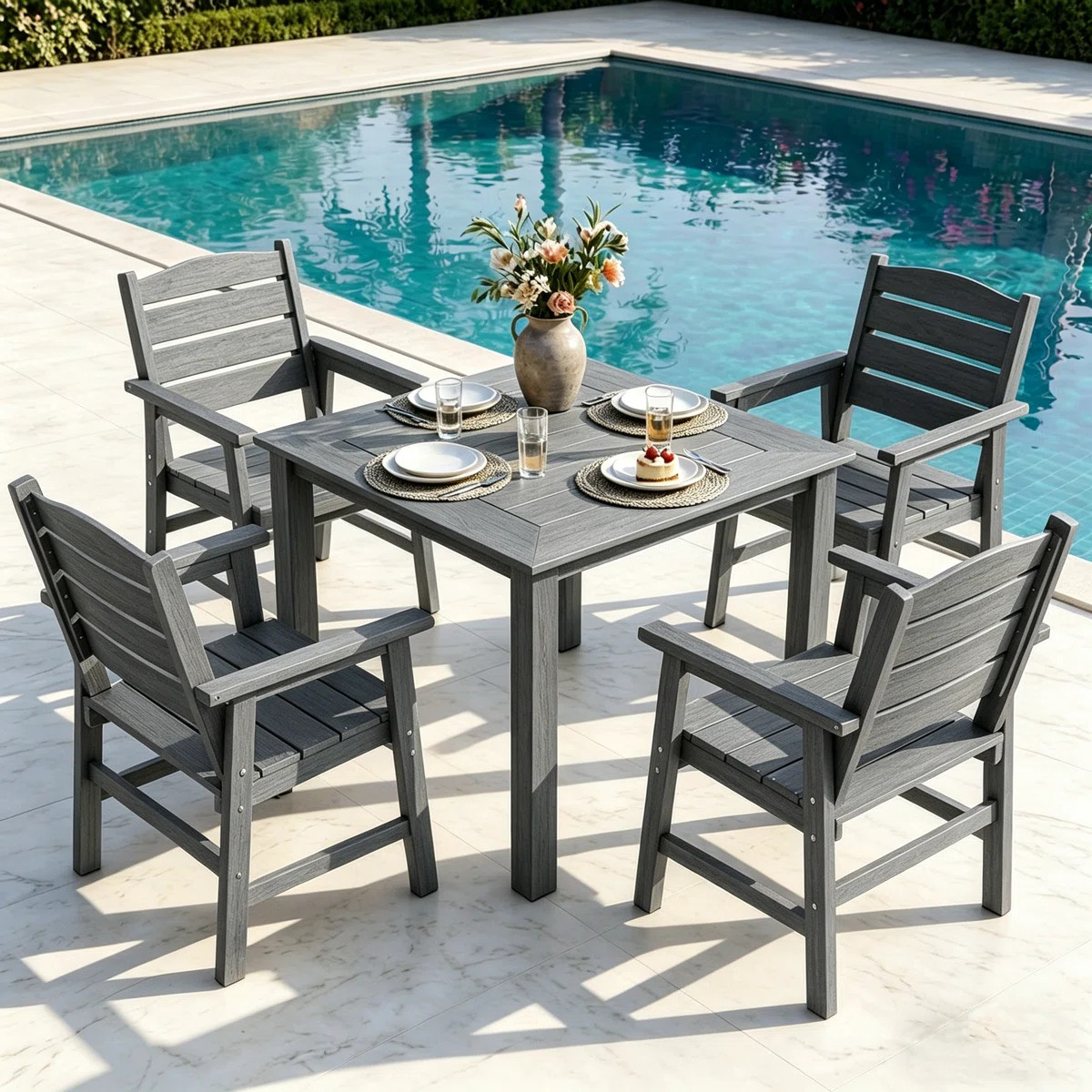Patio Dining Set for 4 Person All Weather 5 Piece HIPS Outdoor Patio Table and Chairs Set with Al... | Wayfair North America