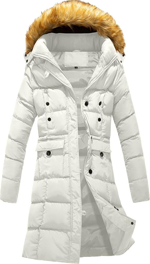 Szory Women's Winter Down Puffer Mid Length Pocket Coat with Removable Fur Hood | Amazon (US)