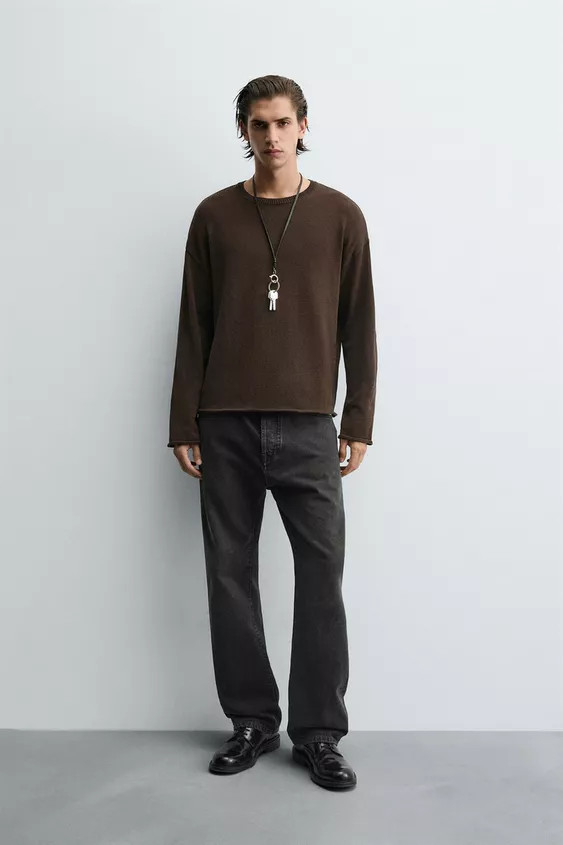 TEXTURED TURN-UP TRIM SWEATER | Zara UK
