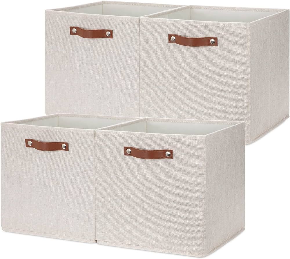 HNZIGE Large Storage Baskets Set of 4 Bins Collapsible Storage Baskets,13x13 Storage Cube Bins wi... | Amazon (US)