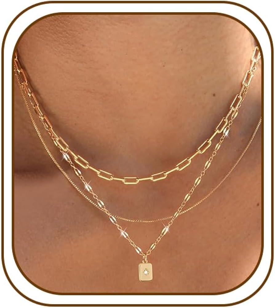 Layered Gold Necklaces for Women, 14K Plated Dainty Stackable Pendant Set | Amazon (US)