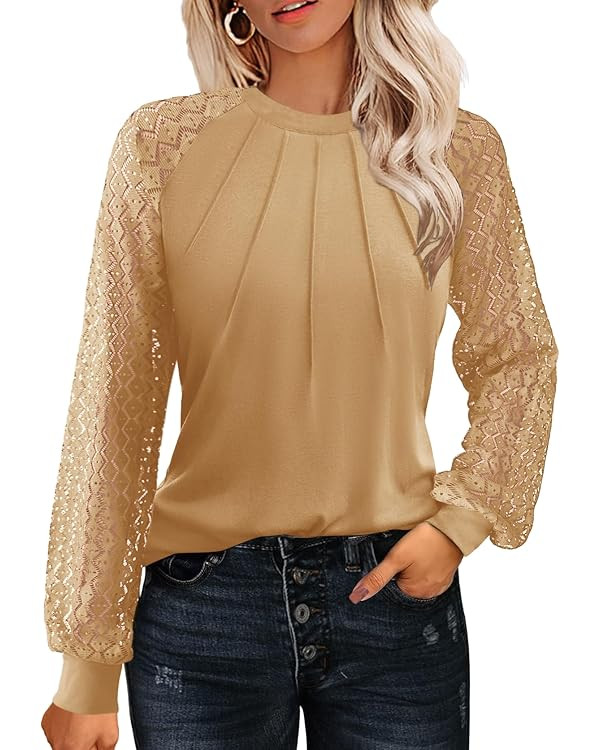 HOTOUCH Womens Lace Short/Long Sleeve Tops Fall Dressy Casual Blouses Business Work Shirts Fashio... | Amazon (US)