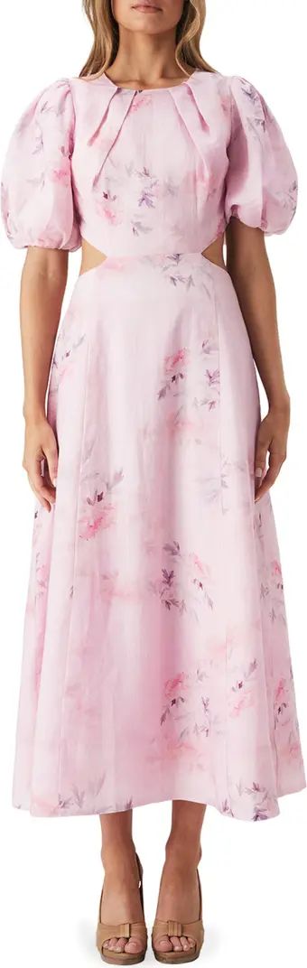 Malina Floral Cutout Puff Sleeve Midi Dress | Nordstrom Rack