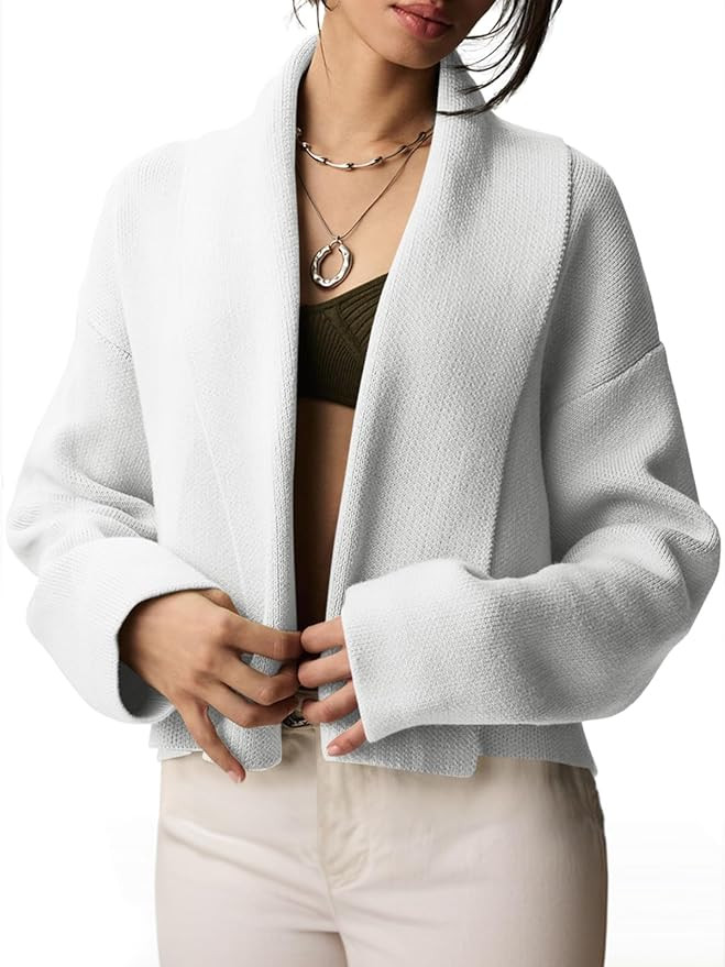 Saodimallsu Womens Cropped Cardigan Open Front Shawl 2024 Fall Trendy Long Sleeve Sweater Jacket | Amazon (US)