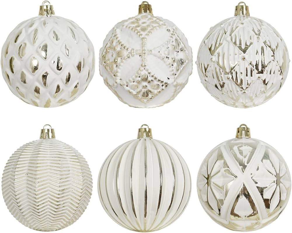 White Vintage Christmas Ball Ornaments Set, 3.15" Shatterproof Rustic Farmhouse Tree Decorations,... | Amazon (US)