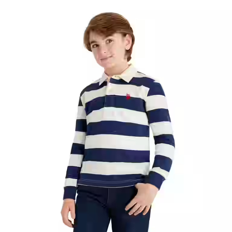 U.S. Polo Assn. Boys Long Sleeve Rugby Stripe Polo Shirt, Sizes 4-18 | Walmart (US)