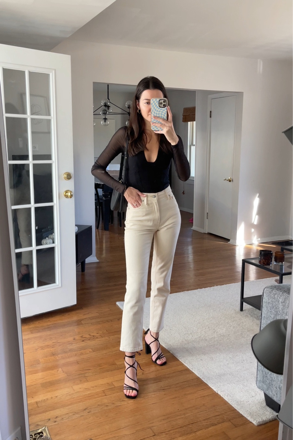 Wearing size XS in the top but I recommend sizing up bc it’s tight! 
24 in the jeans and 8 in the heels :) 

#LTKSeasonal #LTKshoecrush #LTKunder100