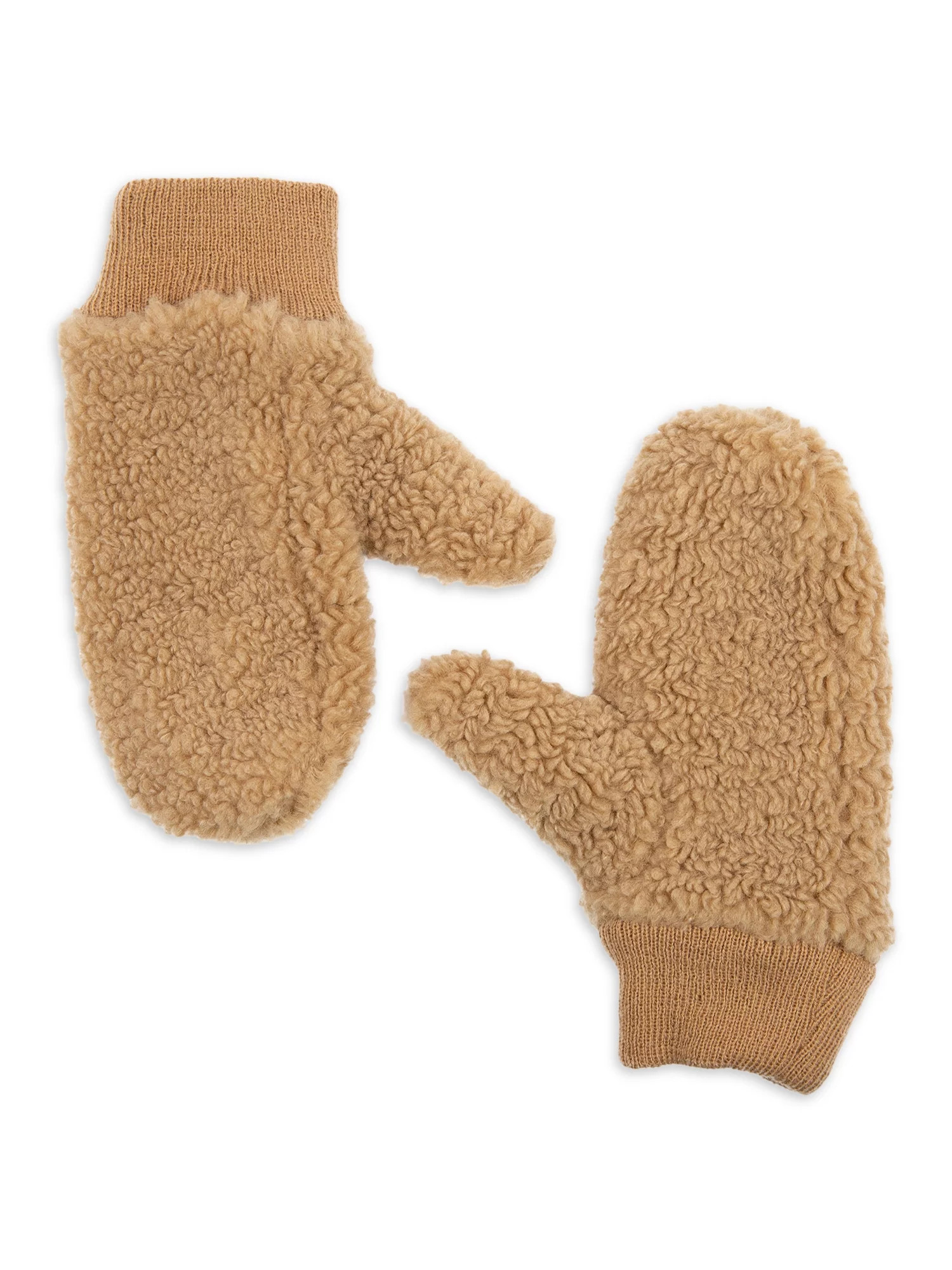 Time and Tru Women's Faux Sherpa Teddy Mittens | Walmart (US)
