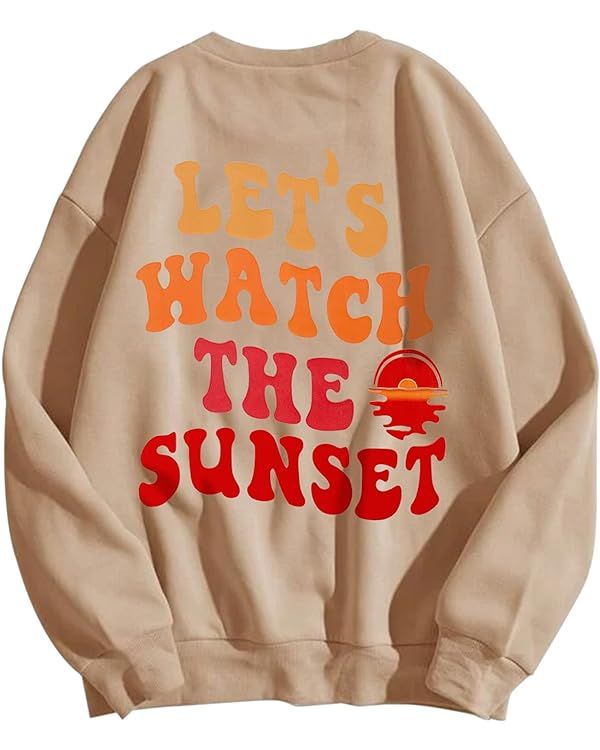 MISSACTIVER Women Oversize Sunset Letter Graphic Sweatshirt Fleece Crewneck Long Sleeve Drop Shou... | Amazon (US)