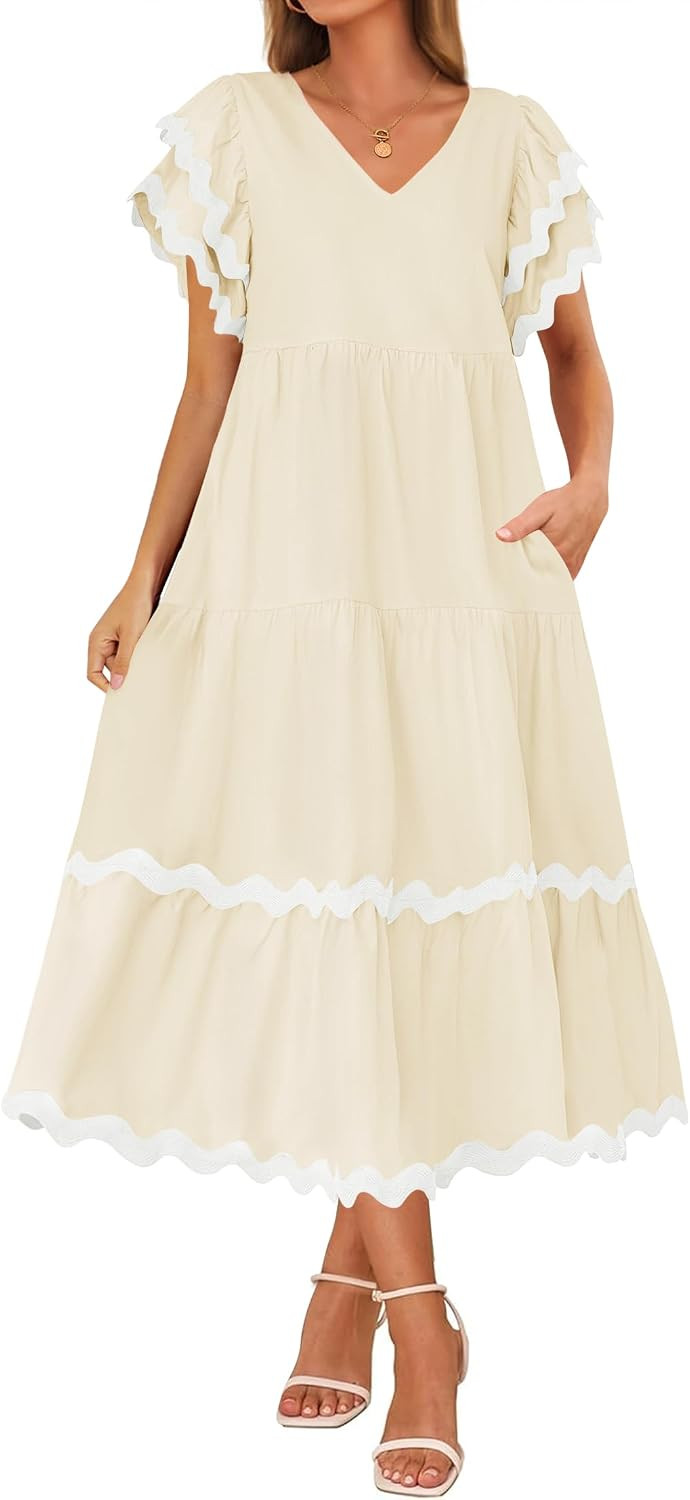ZESICA Women's Summer Casual Flutter Short Sleeve Midi Dress | Amazon (US)