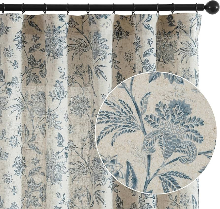 jinchan Linen Floral Curtains for Living Room with Printed Flower 84 Inches Long Light Filtering ... | Amazon (US)