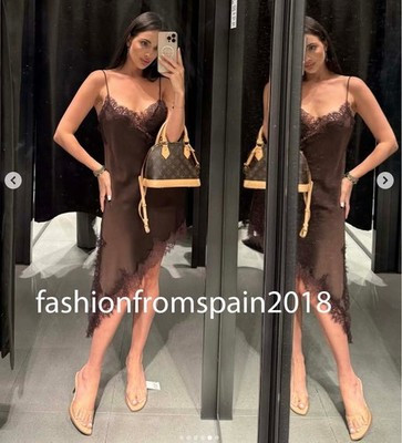 ZARA NEW WOMAN STRAPPY ZW COLL. ASYMMETRIC LACE DRESS BROWN XS-XL 5919/200/700 | eBay US