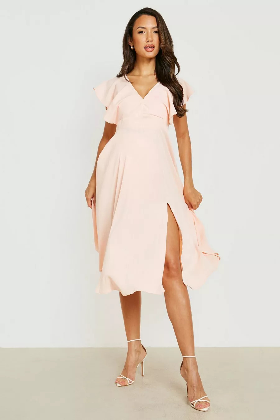 Maternity Occasion Tie Back Frill Midi Dress | Boohoo.com (US & CA)