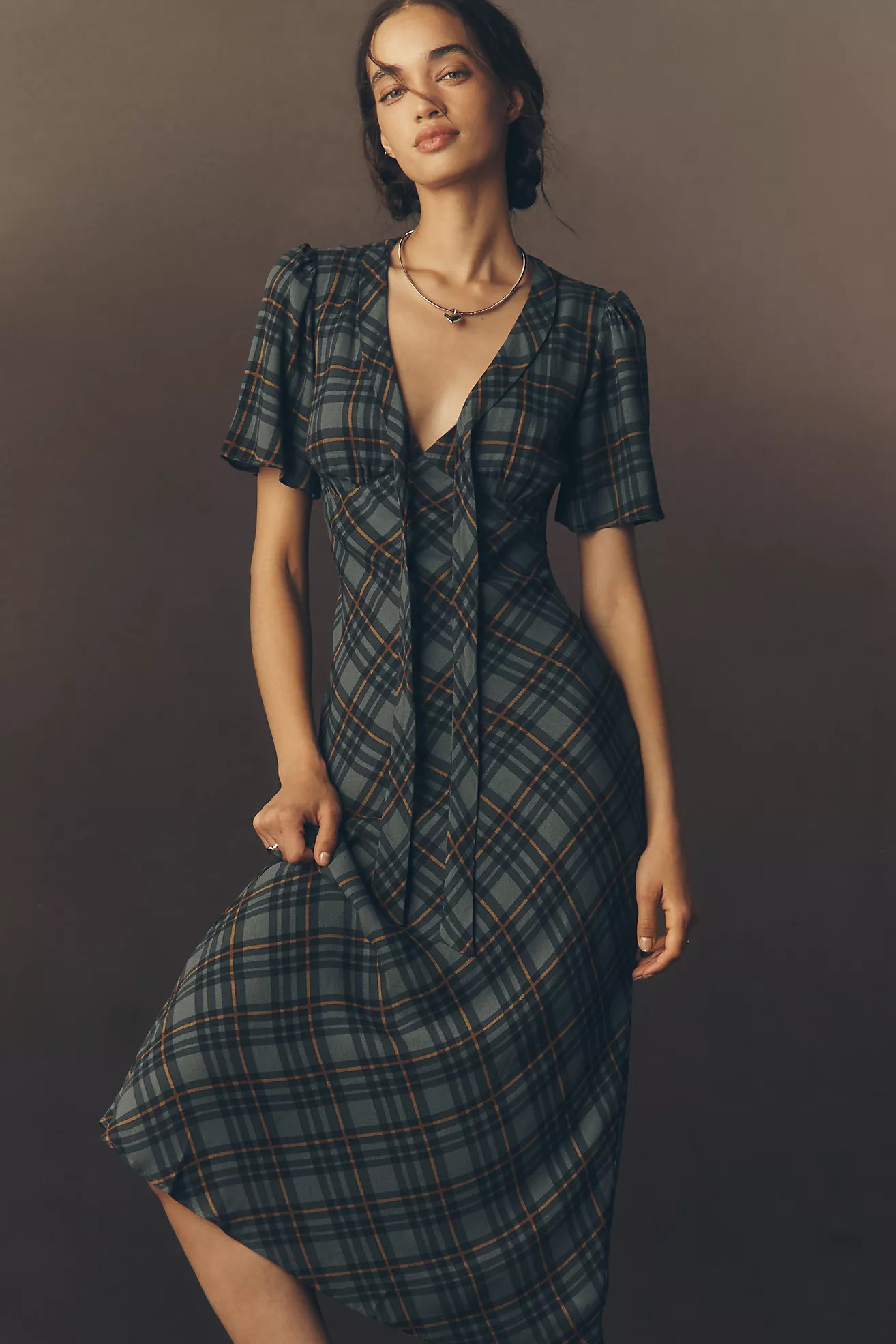 Reformation Tyra Short-Sleeve V-Neck Midi Dress | Anthropologie (US)