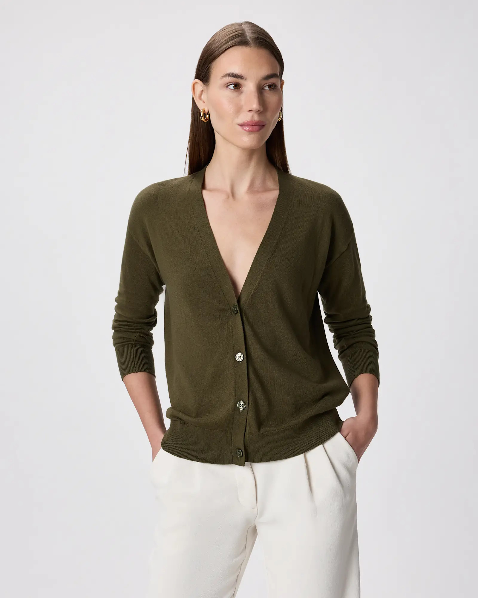 Lightweight Cotton Cashmere Cardigan in Olive | Quince